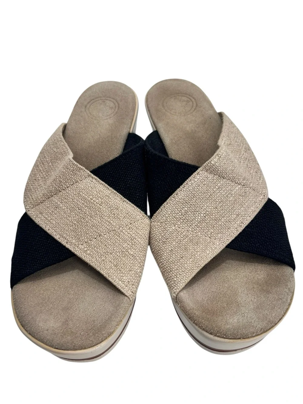 Charleston Shoe Company Beaufort platform wedge sandals in linen/black